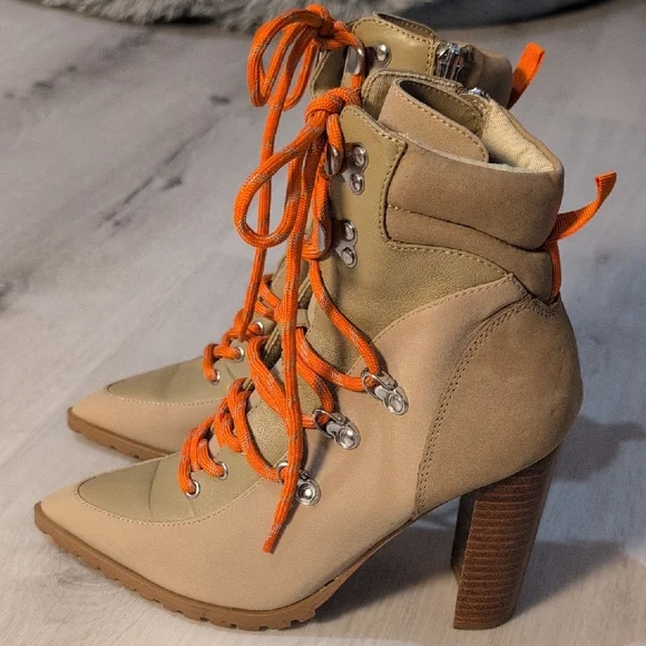 Steve Madden Tan and Orange Lace Up Boots - Picture 2 of 12